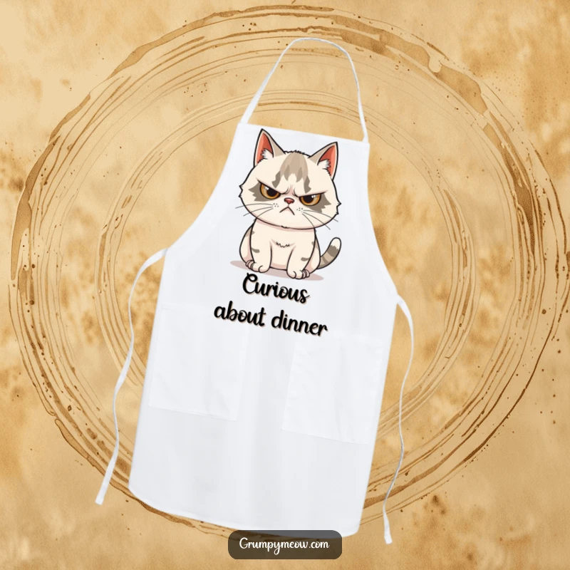 Funny Grumpy Cat Apron: Protect your clothes with this apron featuring a grumpy cat with a scowl and a curious tail.