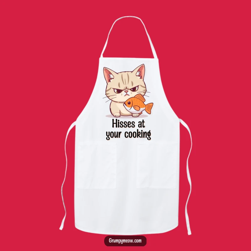 Funny Grumpy Cat Intense Fish Stare Apron - Kitchen Humor for Cat Lovers