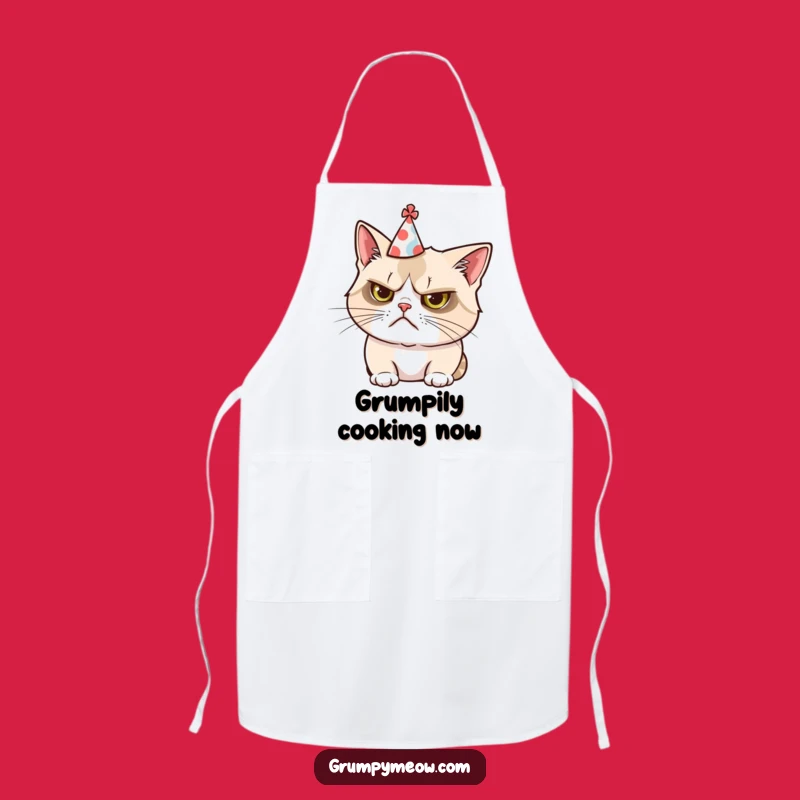 Funny Grumpy Cat Party Hat Apron: Cook with Comedic Reluctance