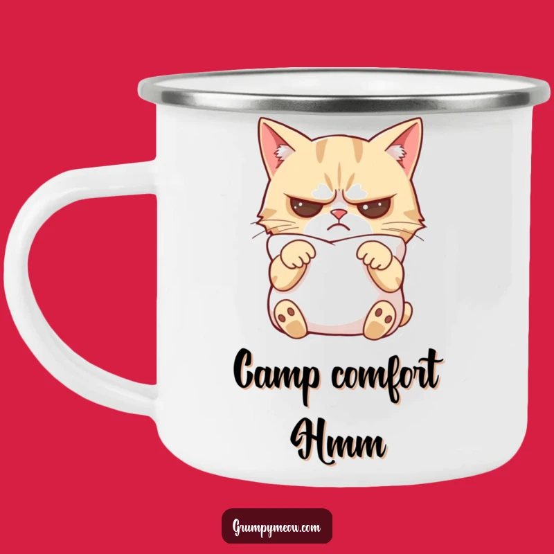 Funny Grumpy Cat Pillow Comfort Camping Mug - Cozy Campfire Companion