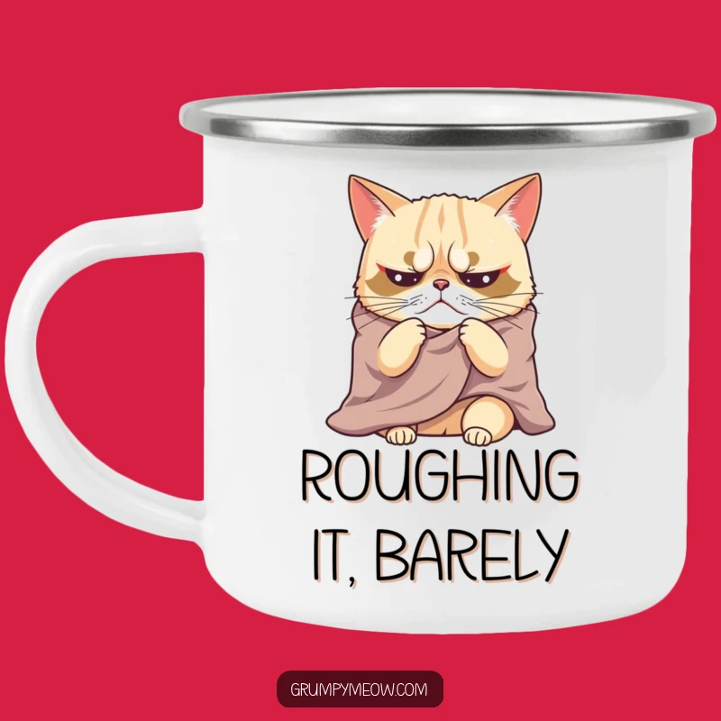 Funny Grumpy Cat Blanket Sigh Camping Mug - Outdoor Drama & Humor Gift