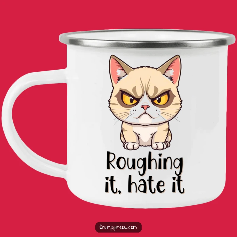 Funny Grumpy Cat Crossed Eyes Camping Mug: Rugged Grump, Hilarious Outdoor Gift