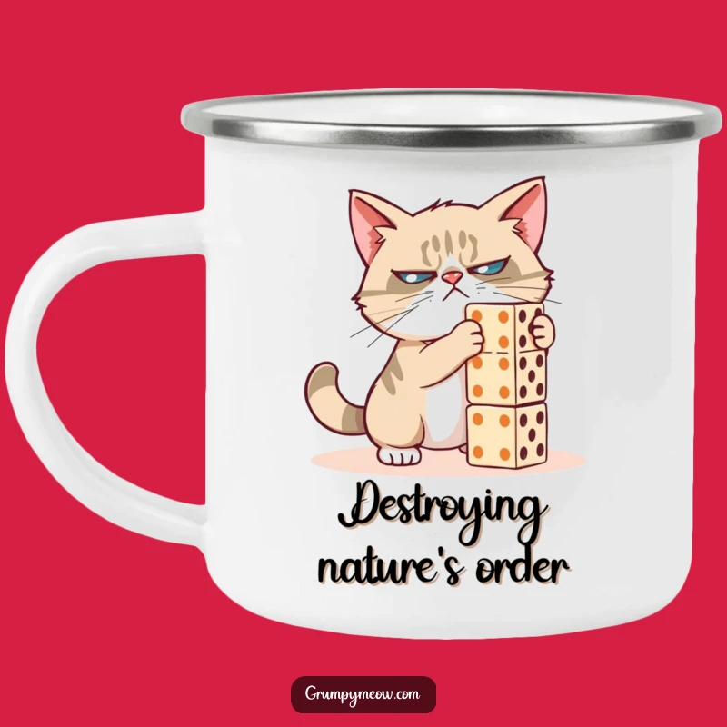 Funny Grumpy Cat Domino Destroyer Camping Mug: Adventure with Attitude