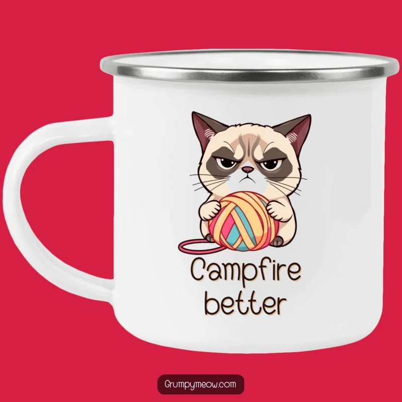 Funny Grumpy Cat Yarn Camping Mug, Sip Judgment Amidst Nature - Perfect Funny Gift