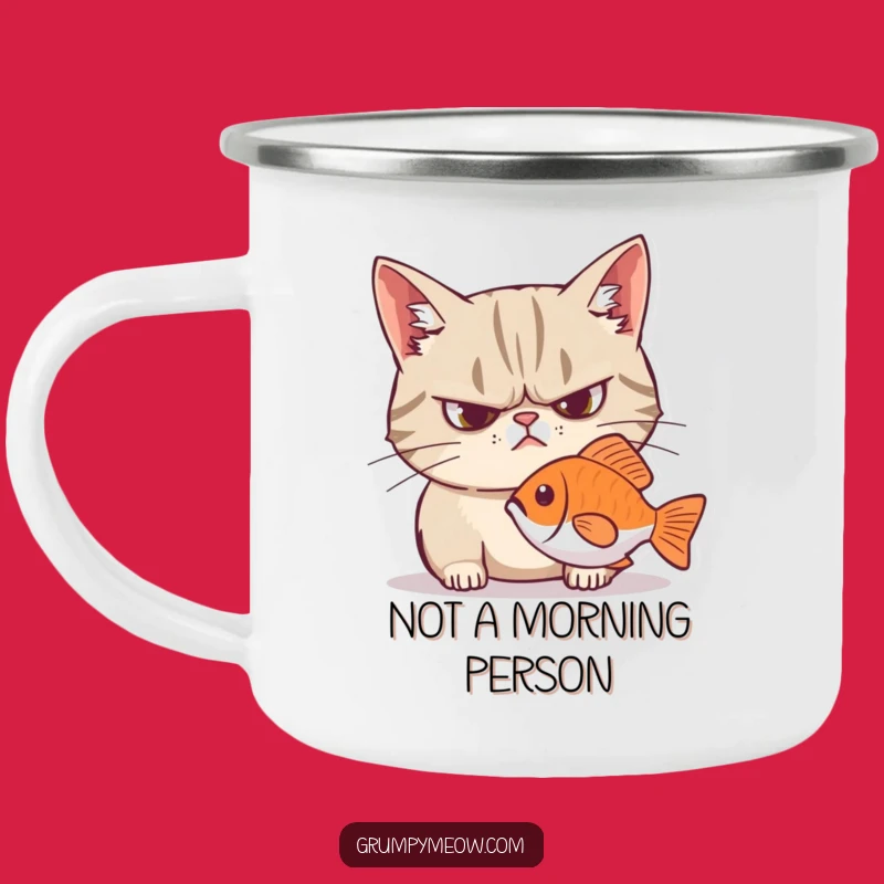Funny Grumpy Cat Intense Fish Stare Camping Mug - Durable & Hilarious Outdoor Gear