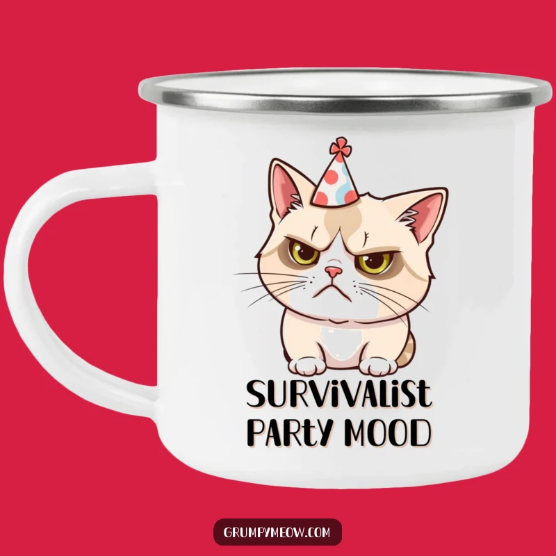 Adventure Grump Funny Cat Camping Mug: Sip with Reluctant Cheer