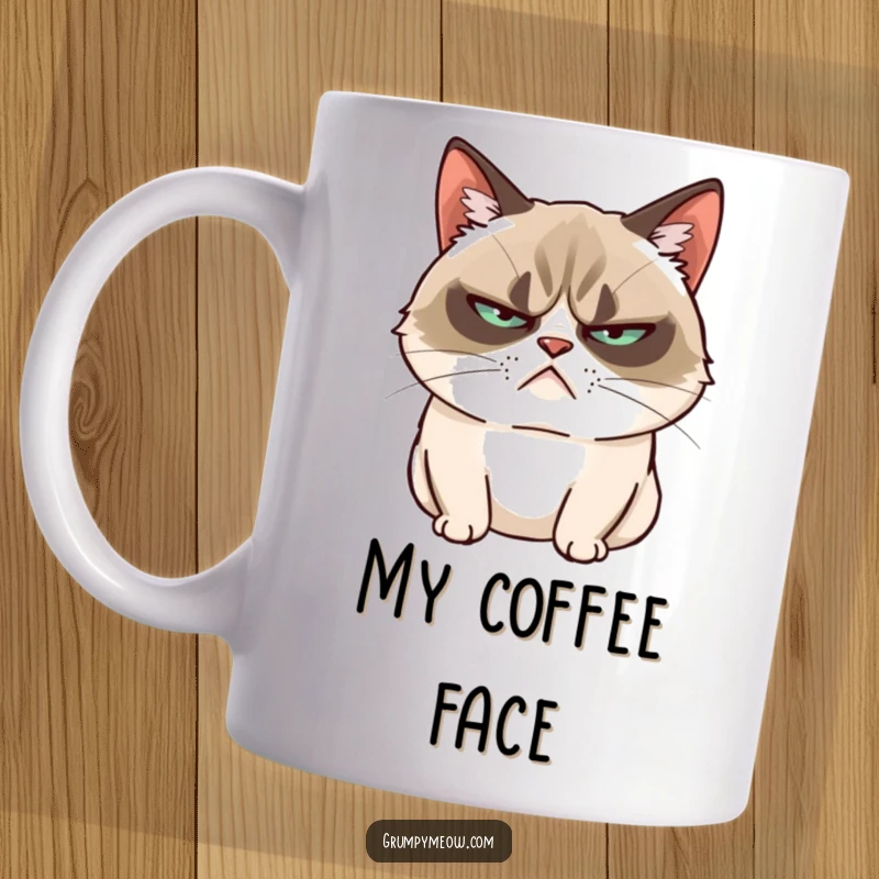 Funny Grumpy Cat Mug: A grumpy cat slowly blinks with an unimpressed, classic feline gaze.