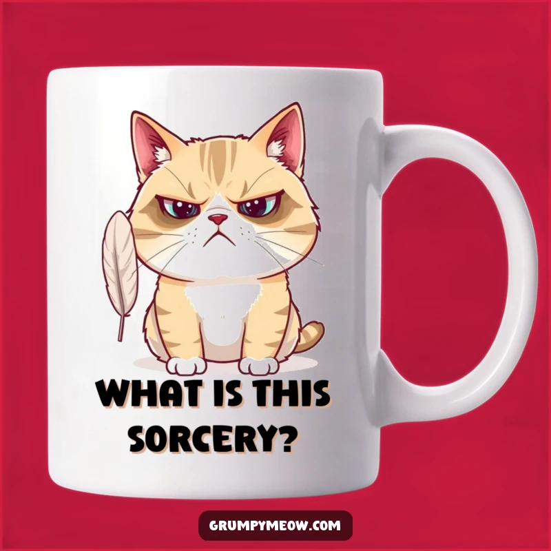 Funny Grumpy Cat Feather Mug - Bewildered Cat Face, Hilarious Funny Gift for Cat Lovers