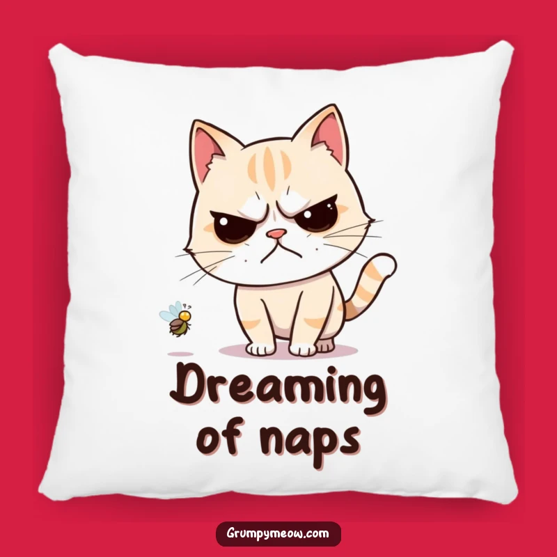 Cozy Funny Grumpy Cat Fly Chase Pillow - Humorous Accent Gift