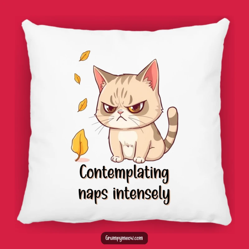 Funny Grumpy Cat Leaf Pillow: Cozy Contemplation for Your Sofa