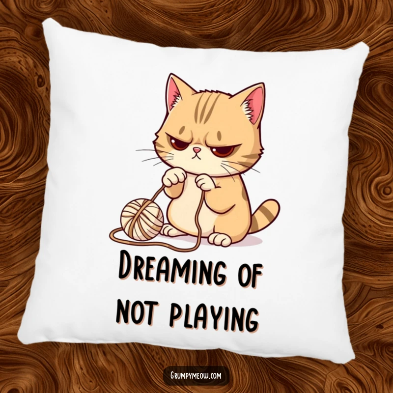 Funny Grumpy Cat Pillow: Soft and decorative, featuring a grumpy cat reluctantly batting a ball of yarn.