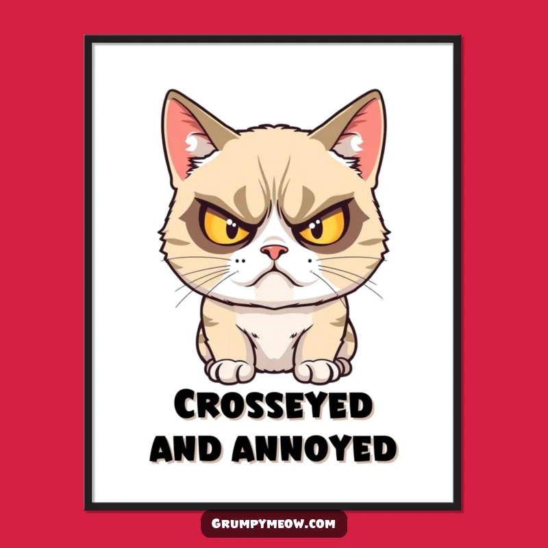 Funny Grumpy Cat Crossed Eyes Digital Art: Hilarious Glare, Instant Download Gift