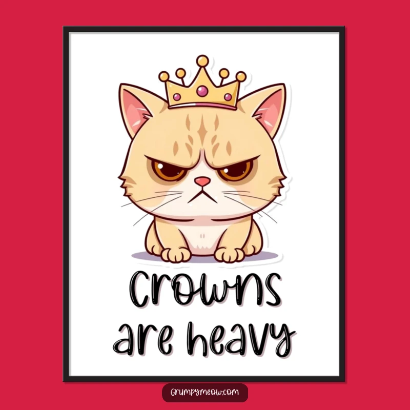 Funny Grumpy Cat Crown Digital Print - Instant Royal Annoyance Art Gift