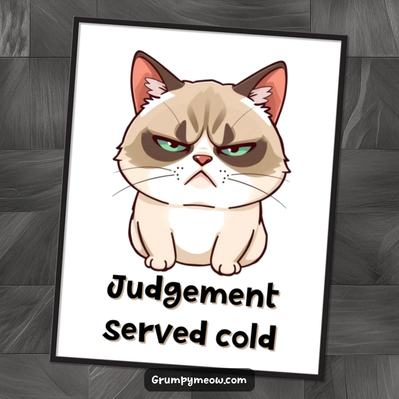 Funny Grumpy Cat Digital Art Print: A grumpy cat slow blinks with unimpressed sass, sarcastic and attitude-filled downloadable decor.