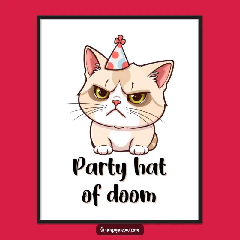 Funny Grumpy Cat Party Hat Digital Art: Instant Hilarious Decor for Walls