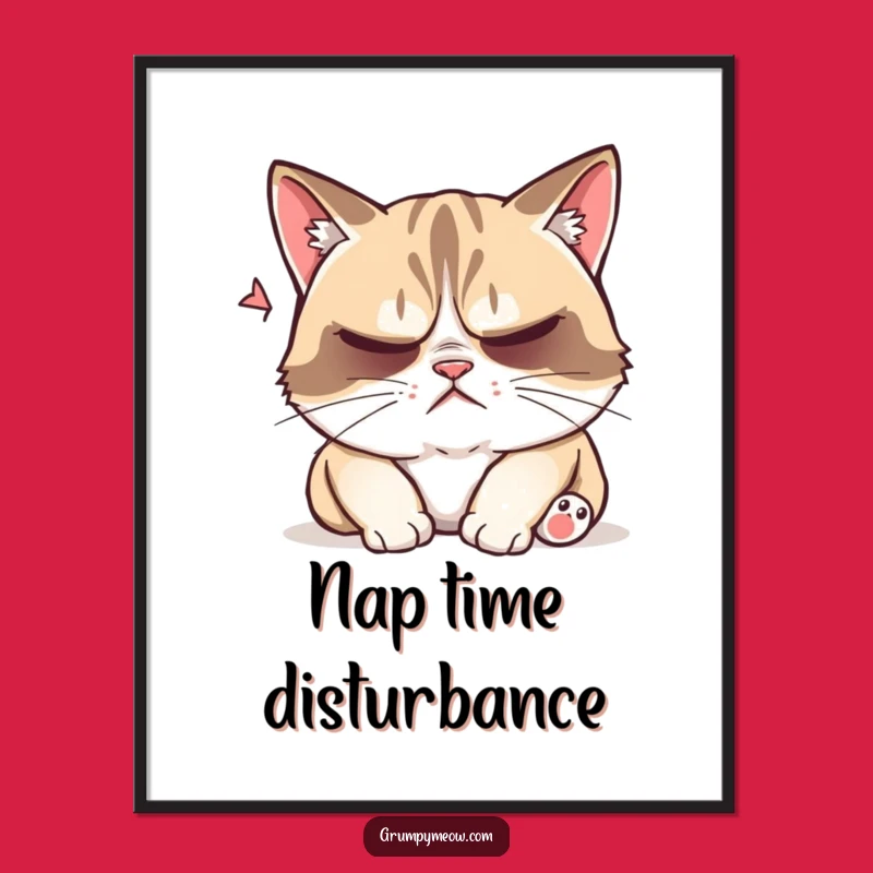 Funny Grumpy Cat Nap Disturbed Digital Art: Printable Naptime Struggle!