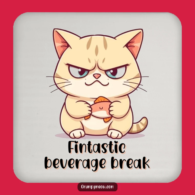 Set of Funny Grumpy Cat Fish Smirk Coasters - Protect Surfaces with Feline Flair