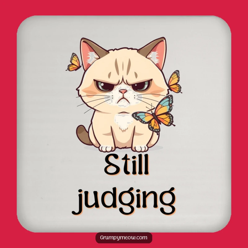 Funny Grumpy Cat Butterfly Skeptic Coaster: Protect Surfaces with Skepticism