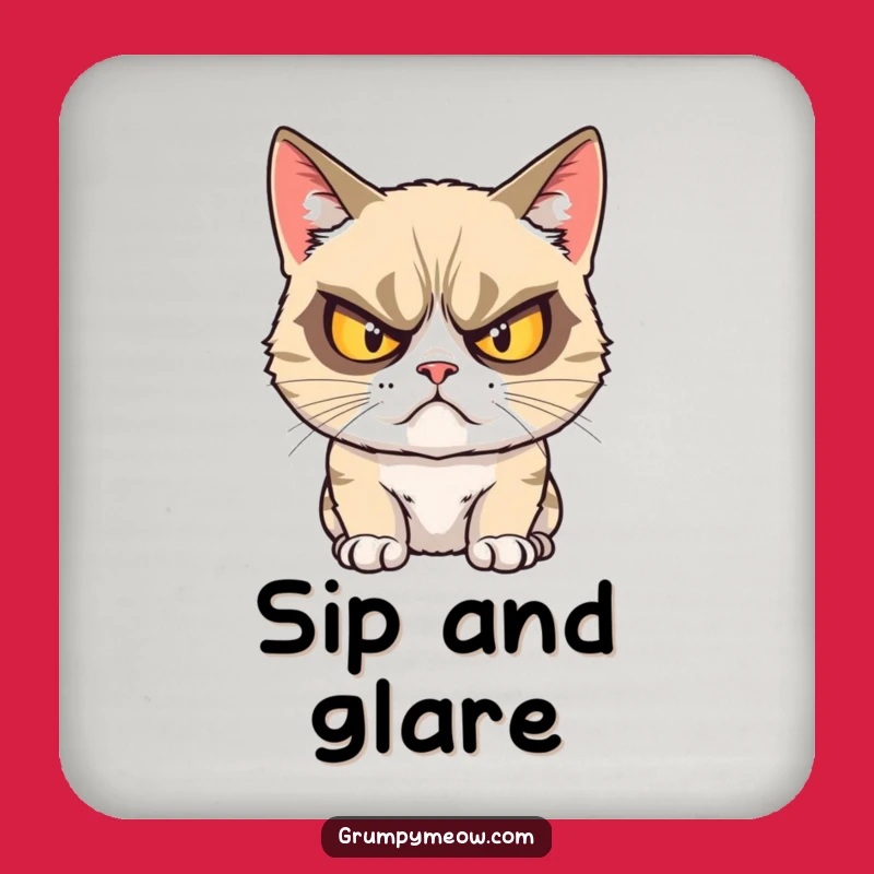 Funny Grumpy Cat Crossed Eyes Drink Coaster: Glare Protection, Hilarious Gift