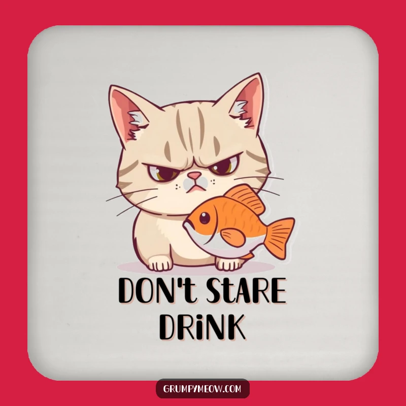 Funny Grumpy Cat Intense Fish Stare Coaster - Protect Surfaces Hilariously