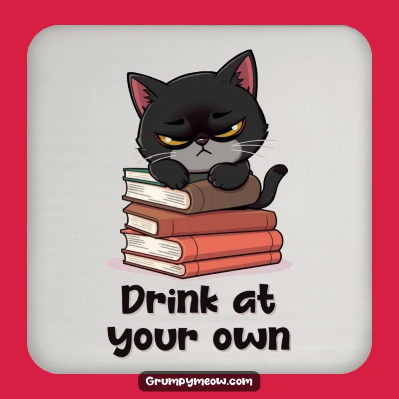 Funny Scowling Cat Book Coaster - Protect Surfaces Humorous Gift