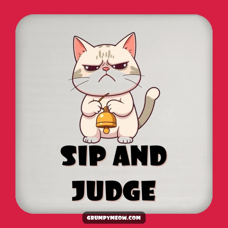 Sassy Grumpy Cat Bell Play Coaster: Protect Surfaces with Attitude, Fun Gift