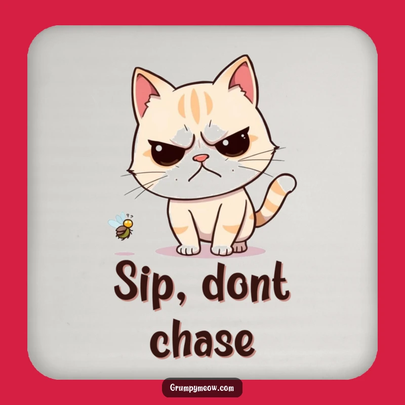 Funny Grumpy Cat Fly Chase Coaster - Protect Surfaces Humorous Gift
