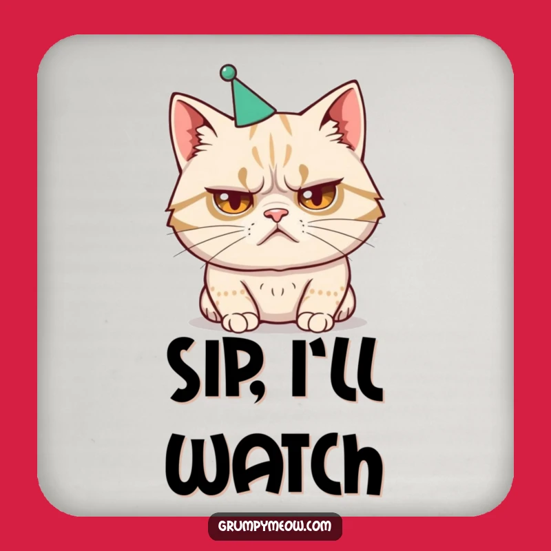 Funny Cat Party Hat Coaster - Protect Surfaces Humorous Gift