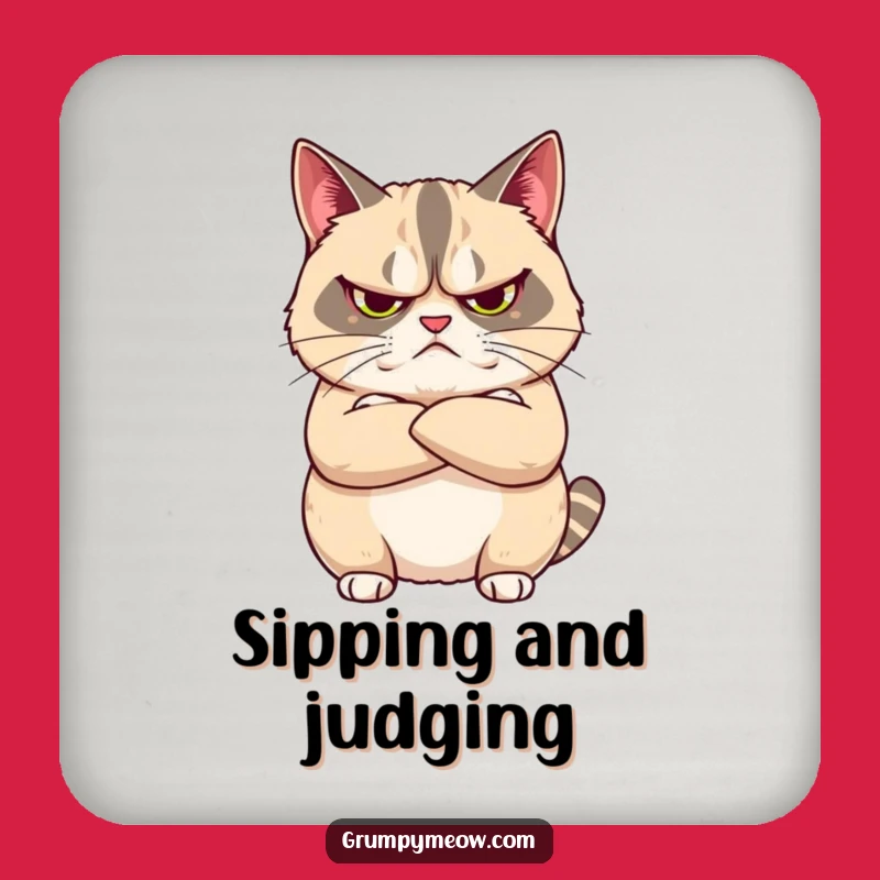Funny Grumpy Cat Crossed Arms Coasters - Unimpressed Protection & Humor Gift