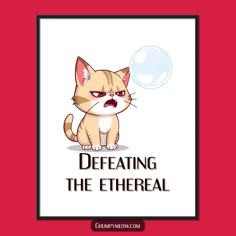 Funny Grumpy Cat Bubble Swatter Poster: Wall Art of Determined Feline Action