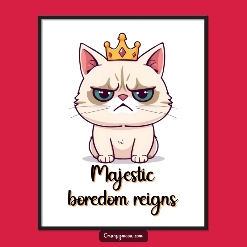 Funny Grumpy Cat Crown Poster - Royal Resignation Wall Art! Hilarious Funny Gift!