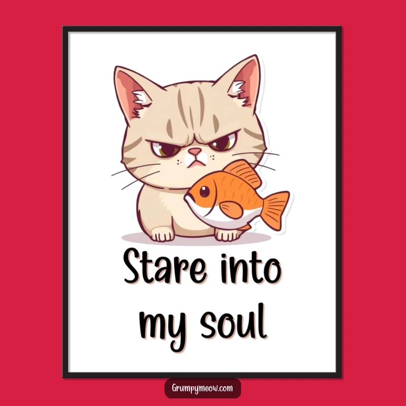 Funny Grumpy Cat Intense Fish Stare Poster - Wall Art for Cat Lovers