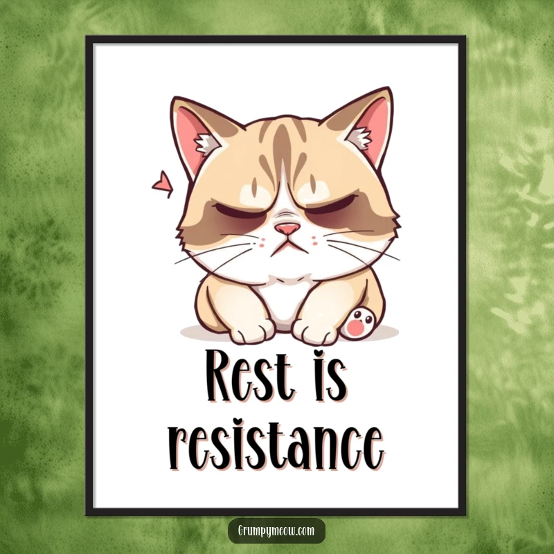 Funny grumpy cat poster, trying to sleep, playfully disturbed, annoyed, nap time struggle, humorous decor, gift.