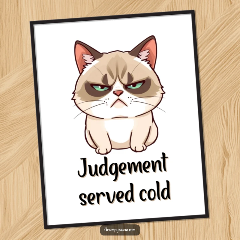 Funny Grumpy Cat Poster: A grumpy cat delivers a slow blink, showcasing its characteristic unimpressed and sarcastic expression.