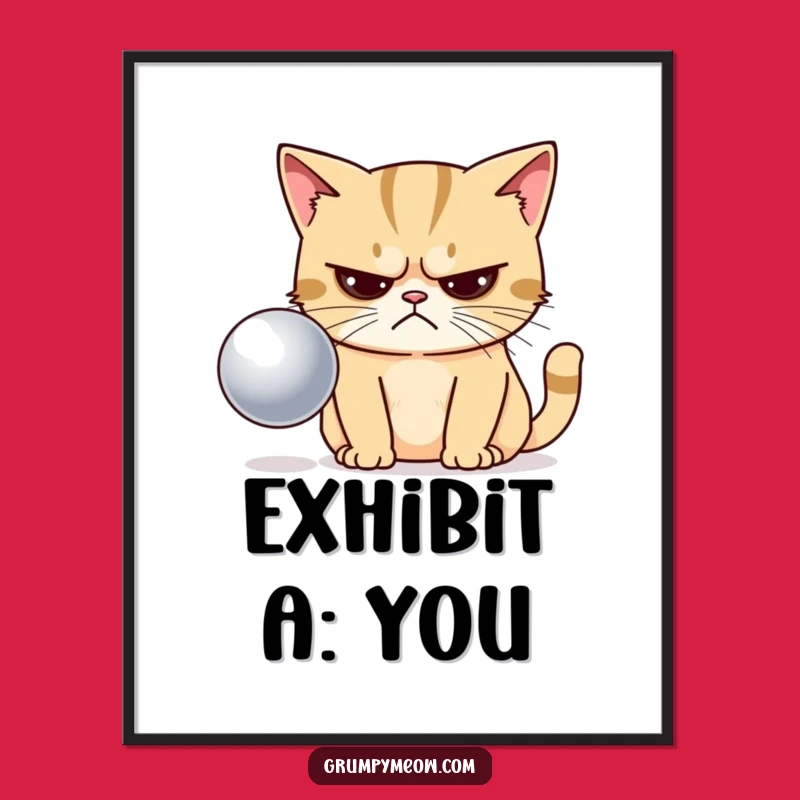 Funny Grumpy Cat Staring Disapprovingly at Ball Poster - Humorous Wall Art