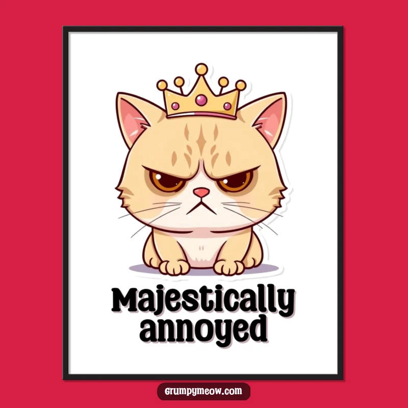 Funny Grumpy Cat Crown Poster - Annoyed Royalty Feline Art Gift