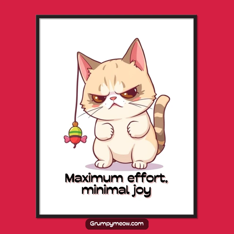 Funny Grumpy Cat Toy Batting Poster - Disdainful Feline Art for Humor Lovers