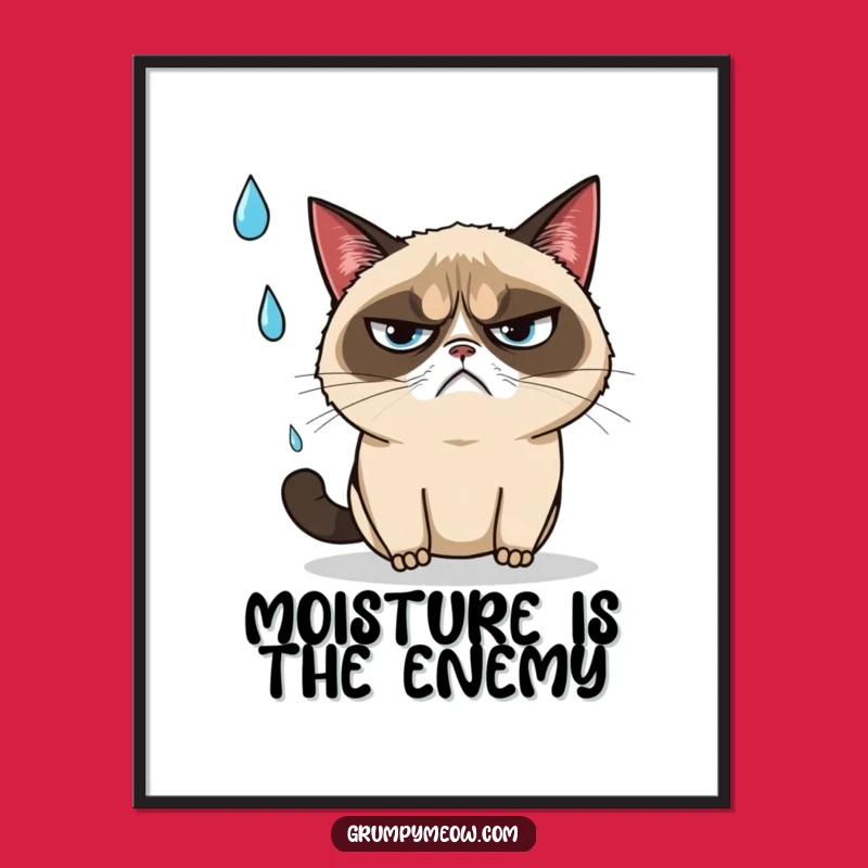 Funny Grumpy Cat Rain Poster, Annoyed Art for a Hilarious Funny Gift