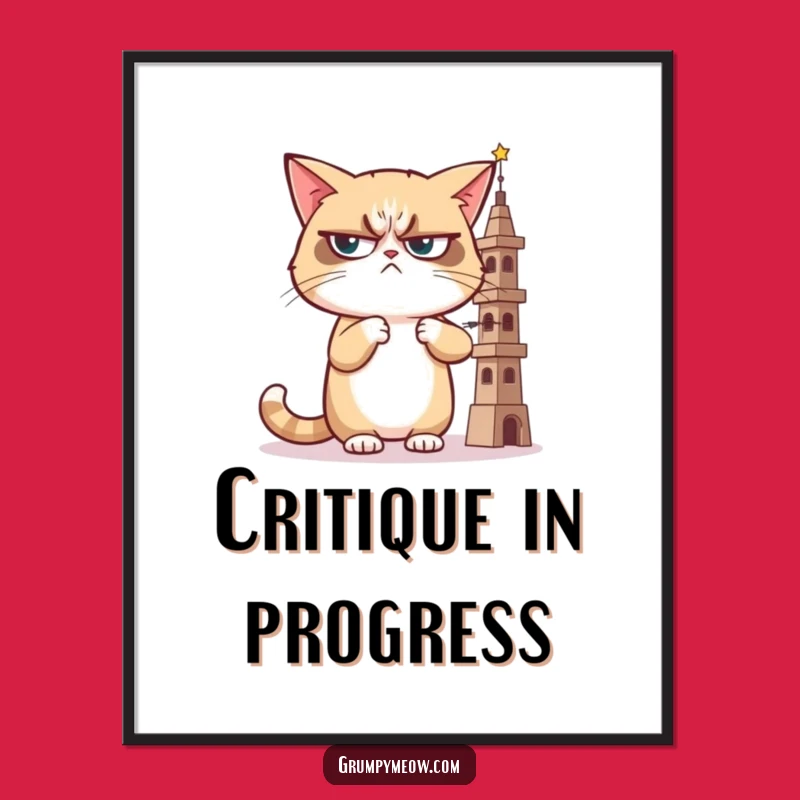 Sarcastic Grumpy Cat Judging Tower Poster: Decorate with Wit, Ideal Funny Gift