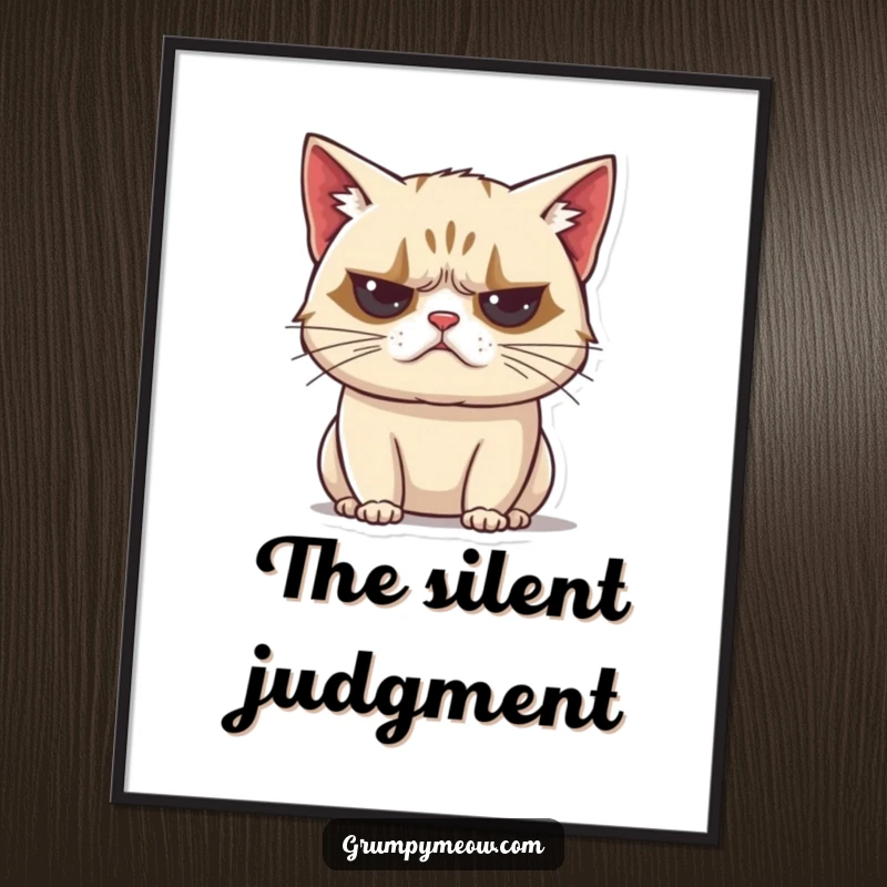 Funny grumpy cat poster, unimpressed huff sound, exhaling, vocal disapproval, sarcastic wall art, humorous decor, gift.