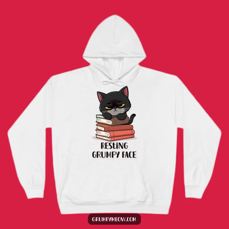 Cozy Funny Scowling Cat Book Hoodie - Warm Humorous Gift