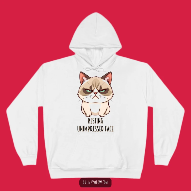 Funny Grumpy Cat Hoodie - Cozy Unimpressed Vibe, Warm Funny Gift for Cynics