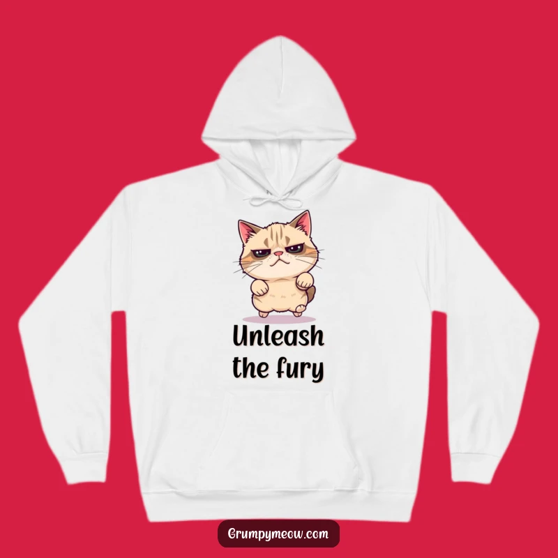 Funny Grumpy Cat Energy Burst Hoodie: Cozy Comfort with Unexpected Action