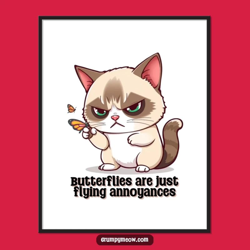 Free Printable Wall Art: Grumpy Cat Butterfly Battle, Funny Downloadable Decor