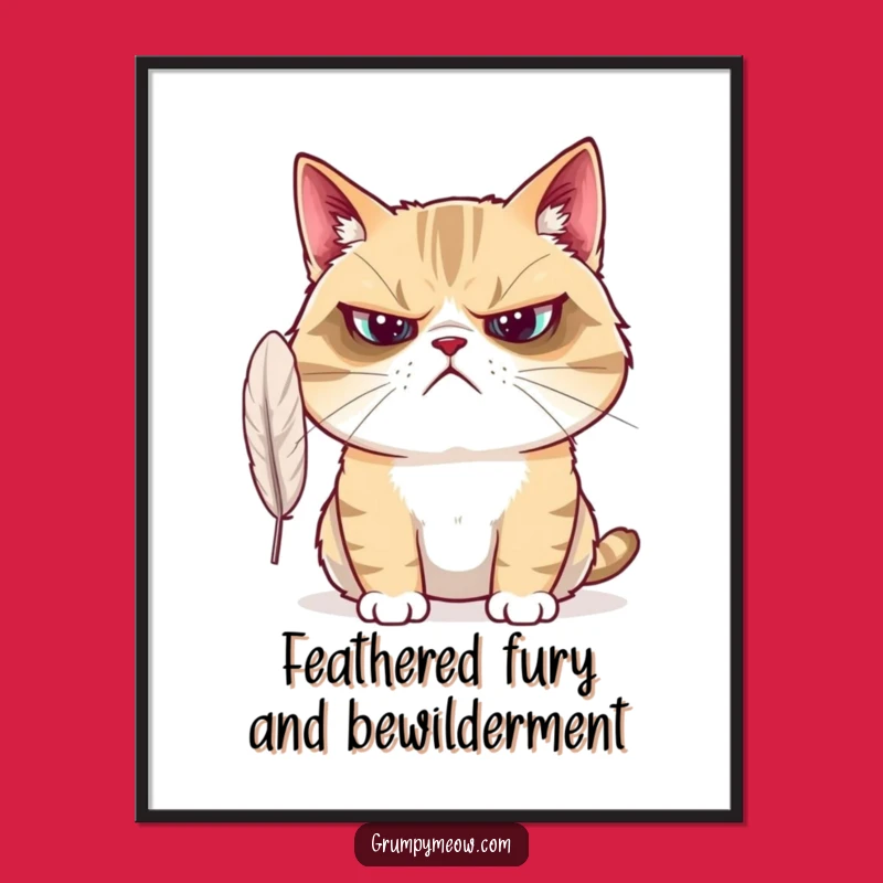 Free Printable Wall Art: Bewildered Grumpy Cat Feather - Funny Downloadable Decor