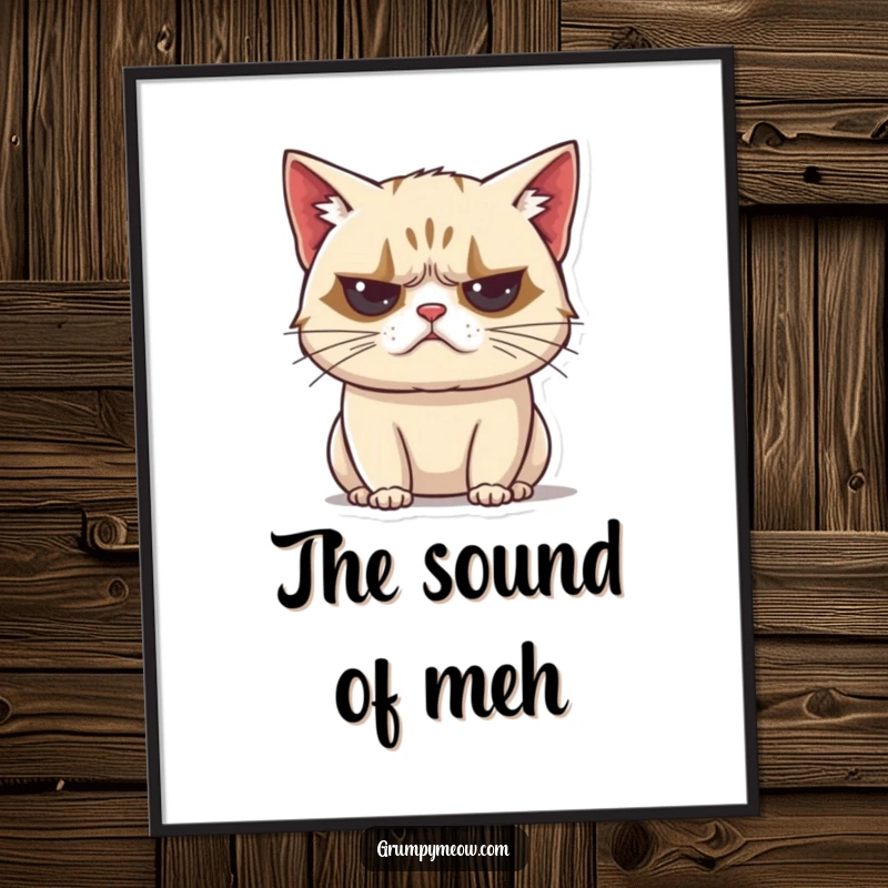 Funny Free Printable Wall Art: A grumpy cat makes an unimpressed huff sound, conveying pure feline dissatisfaction.