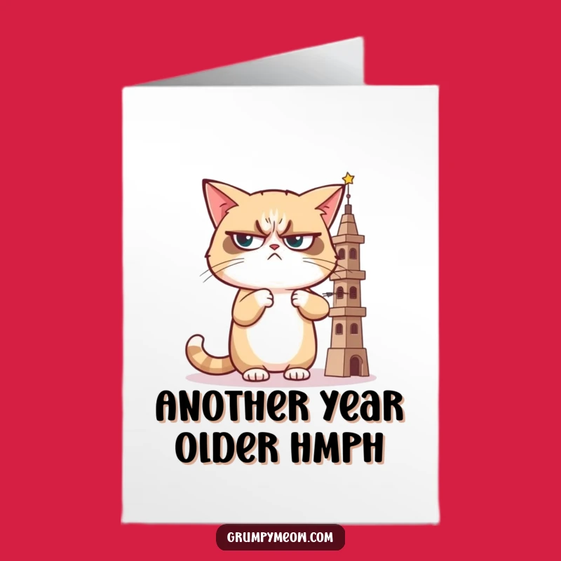Free Printable Birthday Card: Grumpy Cat Judging Tower - Funny Gift