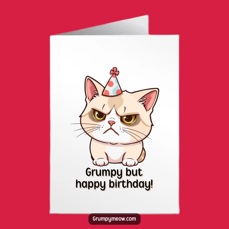 Free Printable Grumpy Cat Birthday Card: Funny Party Hat, Comical Downloadable Gift