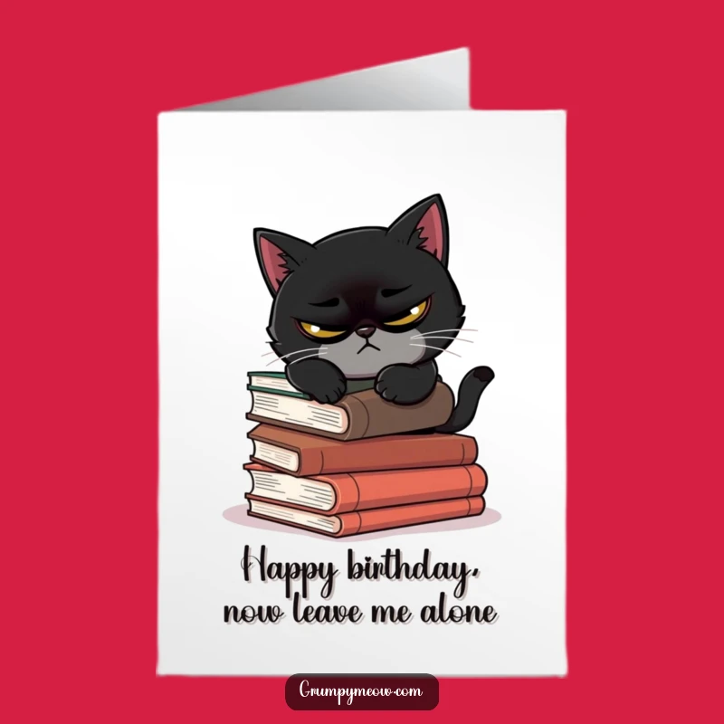 Free Printable Scowling Cat Birthday Card: Book Nap Funny Cat Downloadable Gift