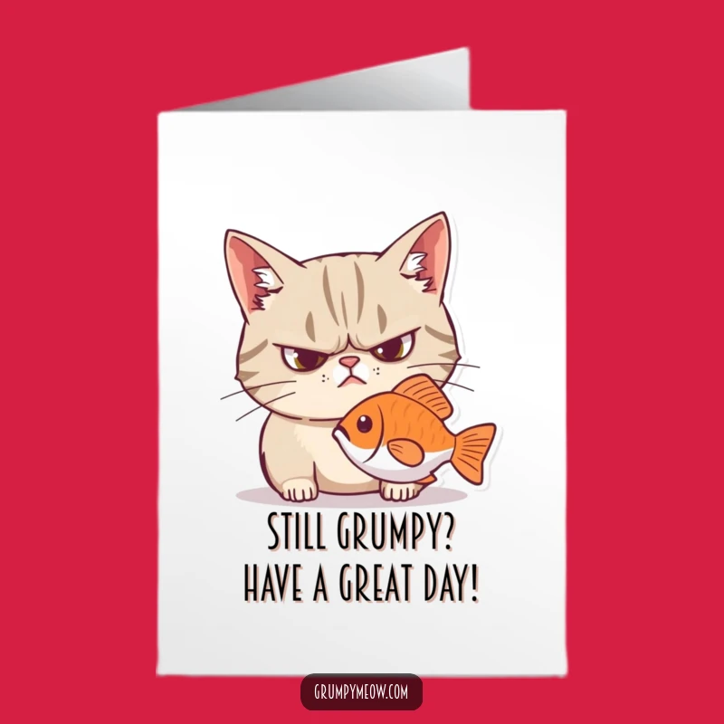 Free Printable Grumpy Cat Birthday Card: Hilarious Frowning Feline Fish Gaze Downloadable Gift